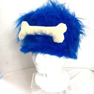 Blue Fur Hat with Bone on Front Vintage